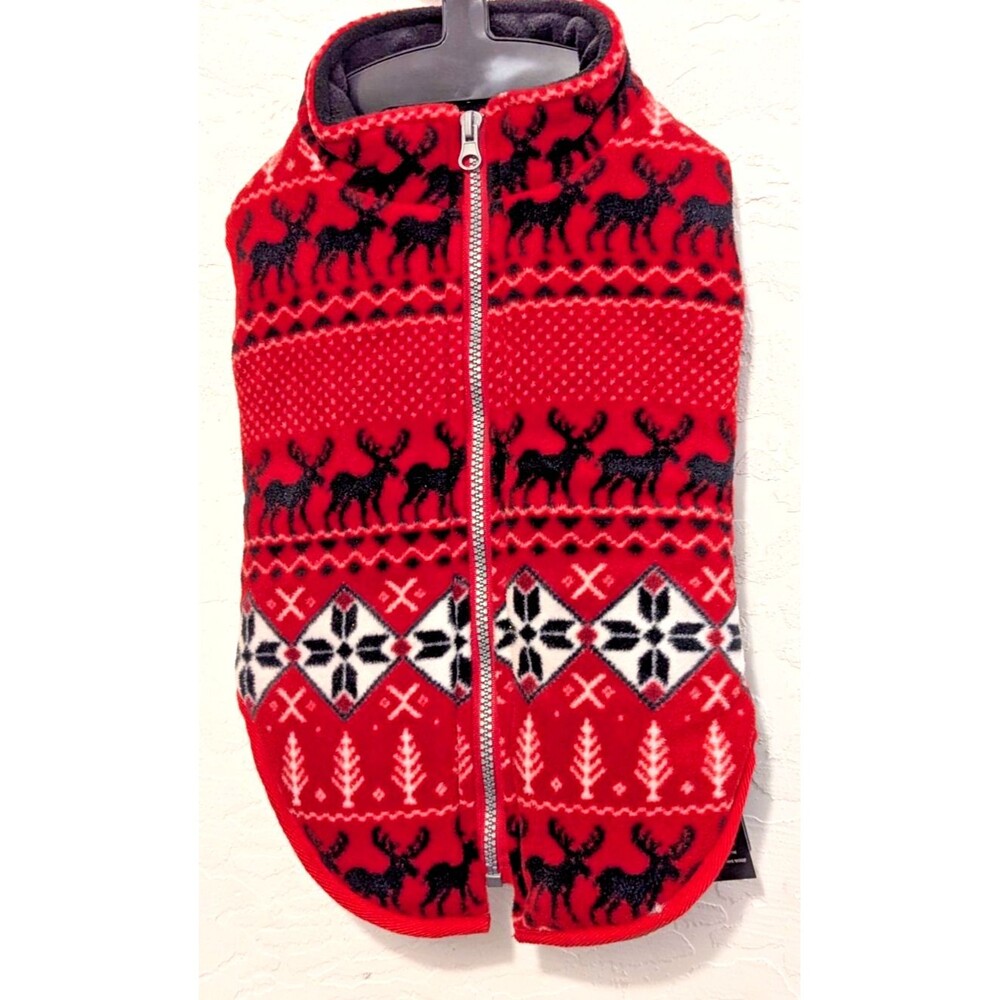 Northwoods Hotel Doggy Dog Sweater Vest Size M Fleece Deer Snowflakes Red Black